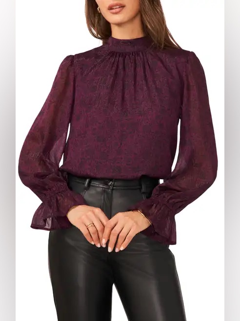 Halogen - Women’s Floral Mock Neck Blouse